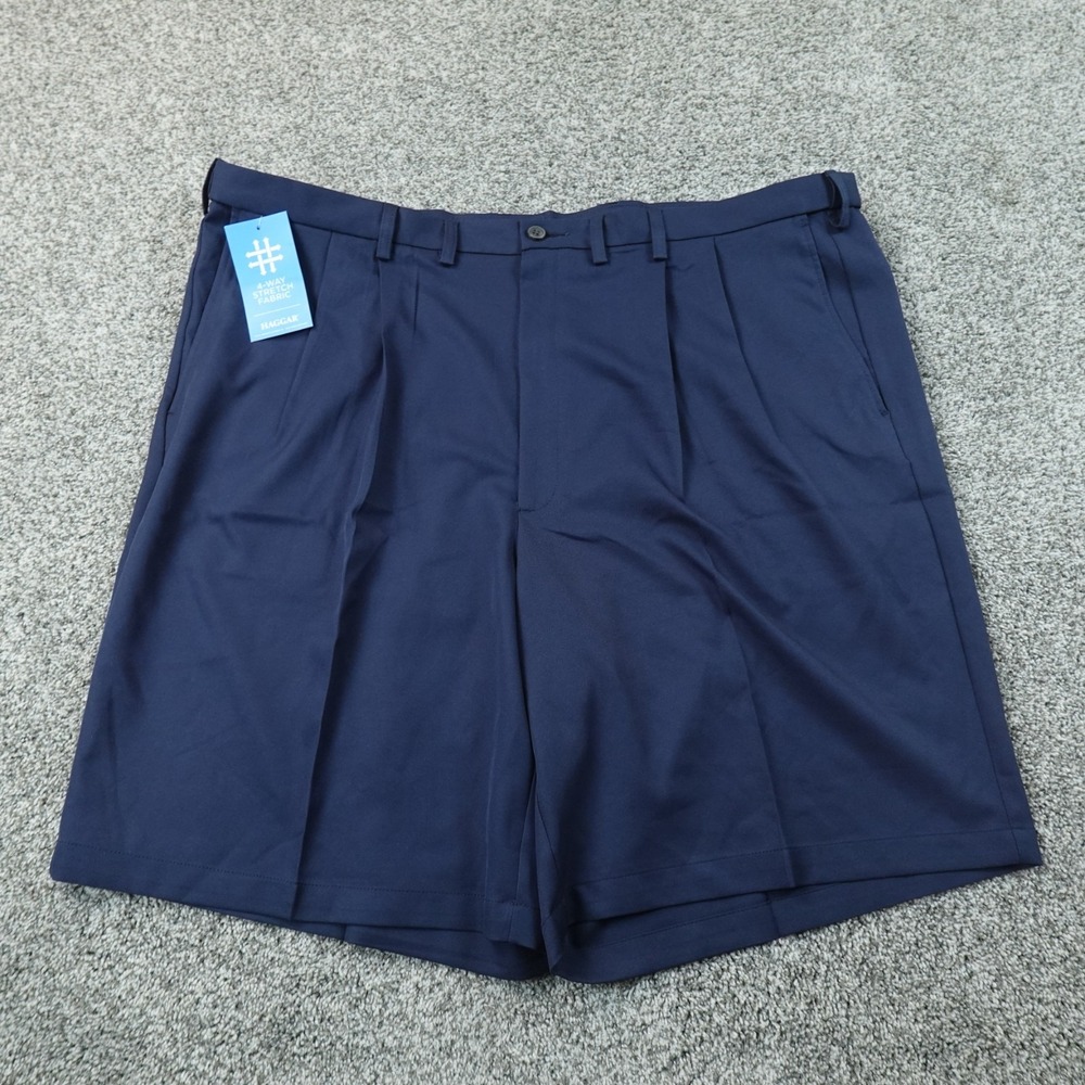 NEW Haggar Shorts Mens 48 Blue Cool 18 Pro Pleated Chino Comfort Waist Stretch